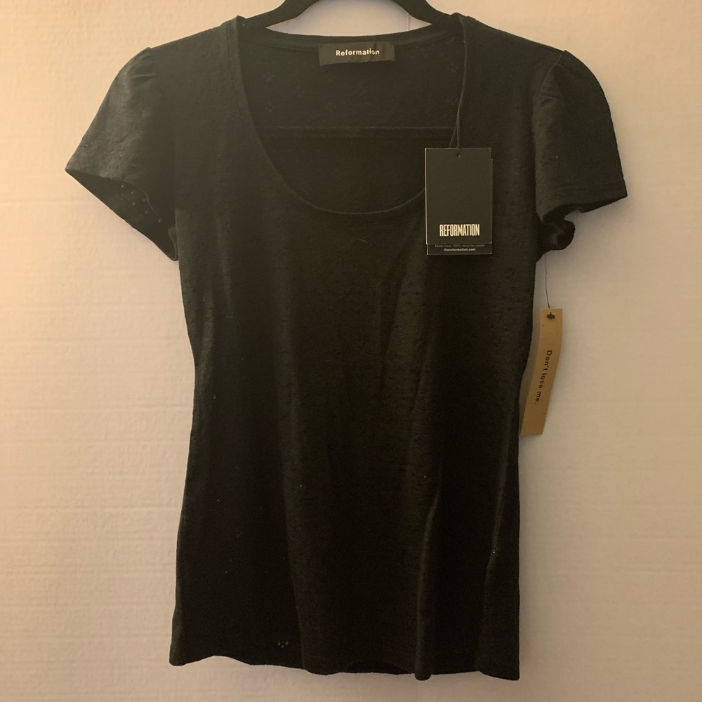 Reformation Black Tshirt with tiny design features